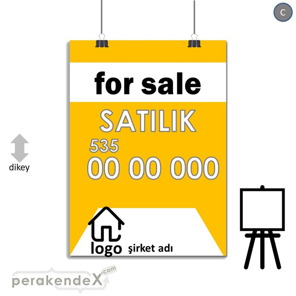 İngilizce Satılık Yazısı 003 SERT PLASTİK POSTER,  AFİŞ -dikdörtgen,tek yön baskısert plastik poster,  afiş
