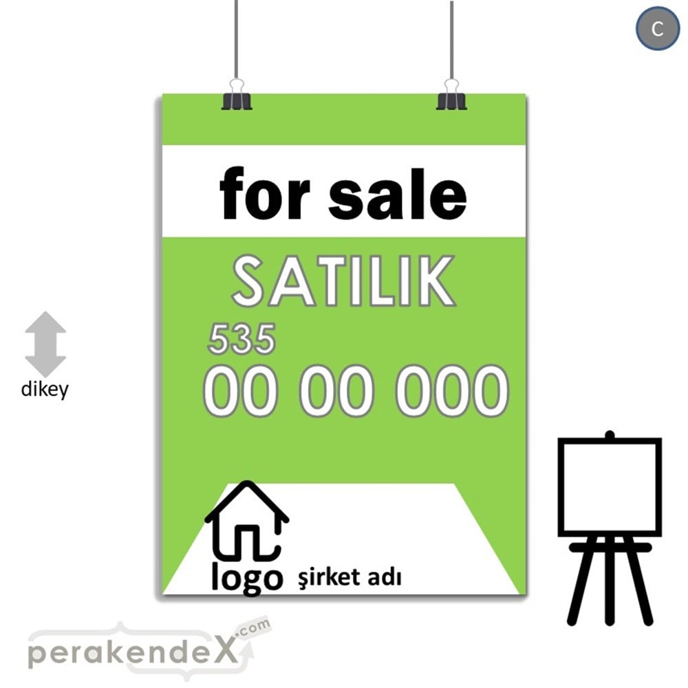 İngilizce Satılık Yazısı 003 SERT PLASTİK POSTER,  AFİŞ -dikdörtgen,tek yön baskısert plastik poster,  afiş