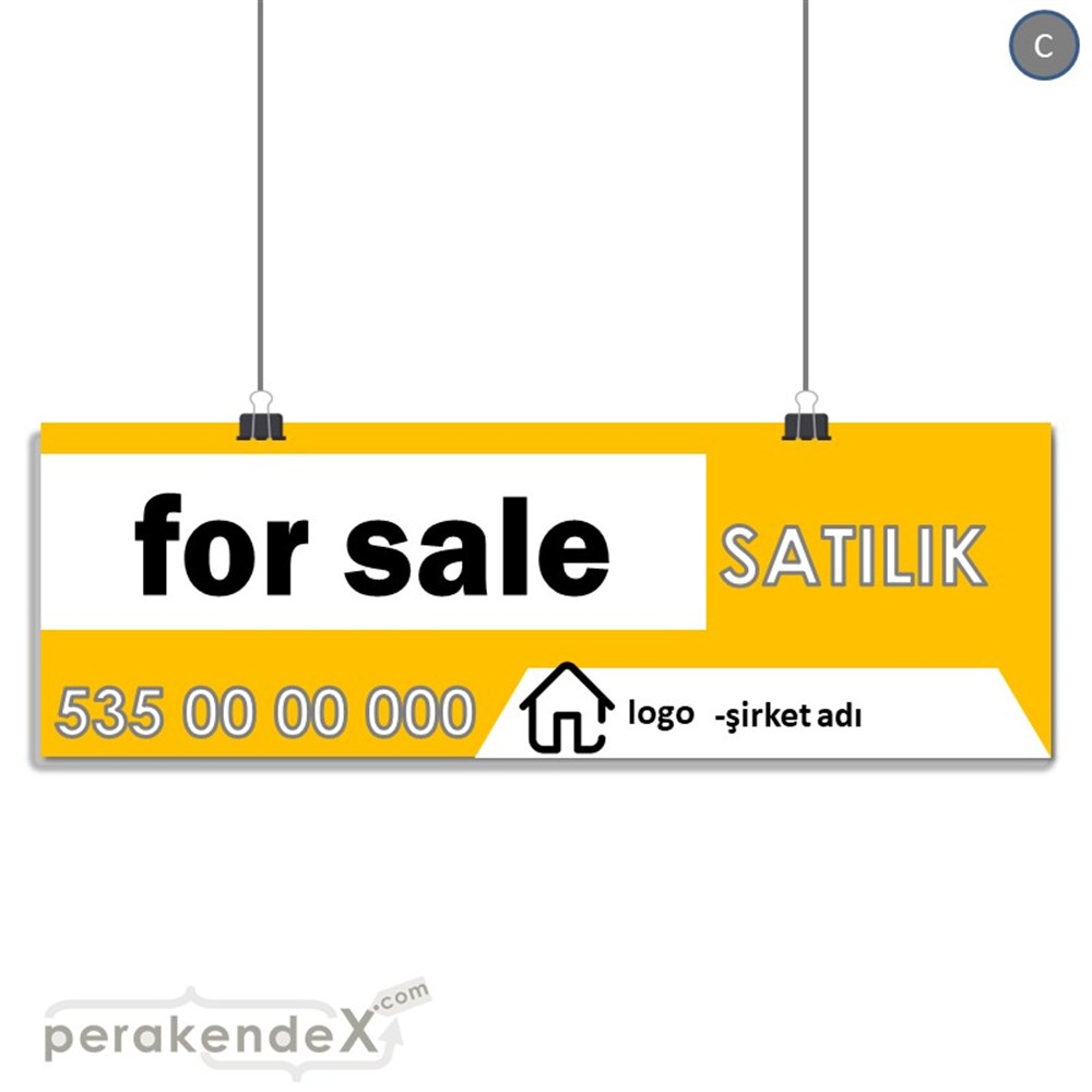 İngilizce Satılık Yazısı 003 SERT PLASTİK POSTER,  AFİŞ (BANNER) -dikdörtgen,tek yön baskısert plastik poster,  afiş