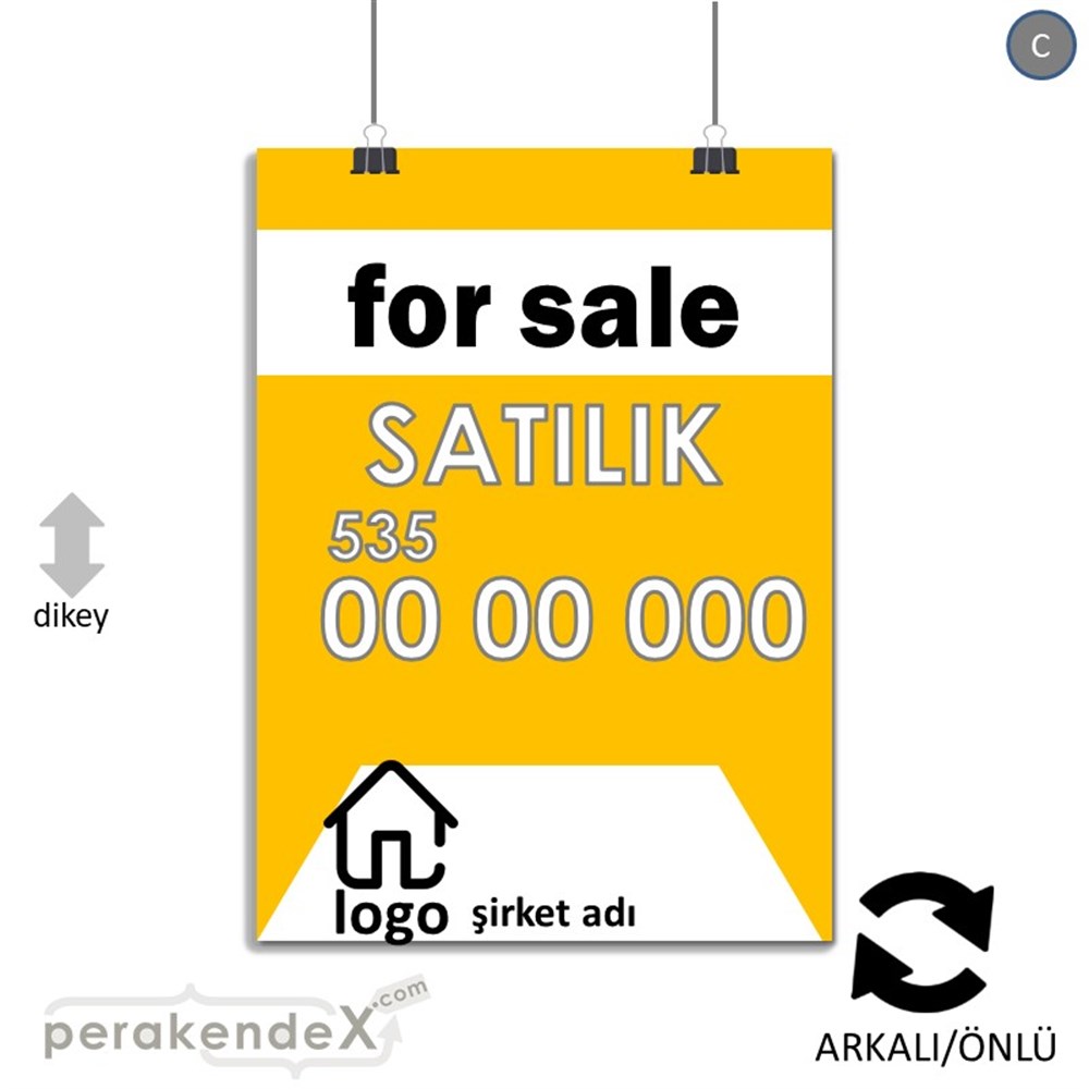 İngilizce Satılık Yazısı 003 SERT PLASTİK POSTER,  AFİŞ -dikdörtgen,çift yön baskısert plastik poster,  afiş