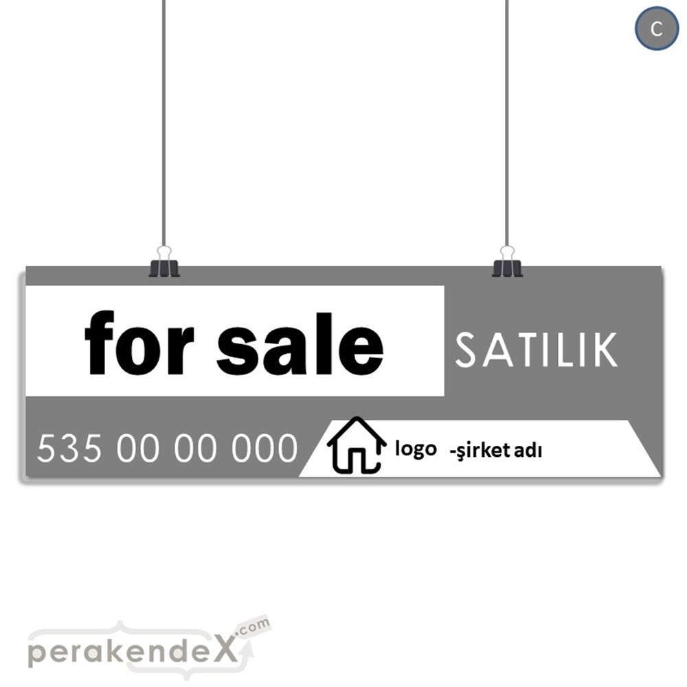 İngilizce Satılık Yazısı 003 SERT PLASTİK POSTER,  AFİŞ (BANNER) -dikdörtgen,tek yön baskısert plastik poster,  afiş