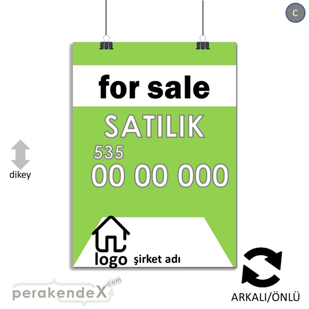 İngilizce Satılık Yazısı 003 SERT PLASTİK POSTER,  AFİŞ -dikdörtgen,çift yön baskısert plastik poster,  afiş