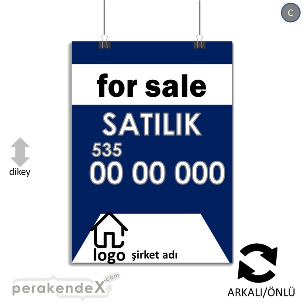 İngilizce Satılık Yazısı 003 SERT PLASTİK POSTER,  AFİŞ -dikdörtgen,çift yön baskısert plastik poster,  afiş