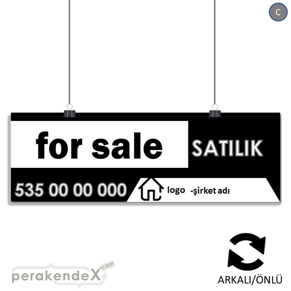 İngilizce Satılık Yazısı 003 SERT PLASTİK POSTER,  AFİŞ (BANNER) -dikdörtgen,çift yön baskısert plastik poster,  afiş