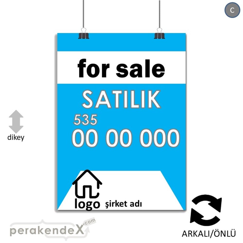 İngilizce Satılık Yazısı 003 SERT PLASTİK POSTER,  AFİŞ -dikdörtgen,çift yön baskısert plastik poster,  afiş
