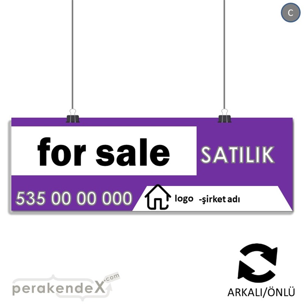 İngilizce Satılık Yazısı 003 SERT PLASTİK POSTER,  AFİŞ (BANNER) -dikdörtgen,çift yön baskısert plastik poster,  afiş