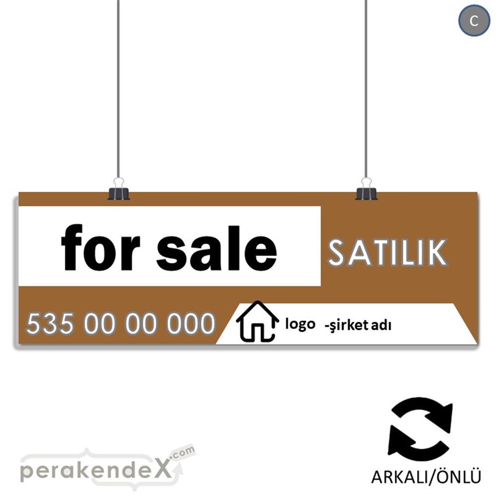 İngilizce Satılık Yazısı 003 SERT PLASTİK POSTER,  AFİŞ (BANNER) -dikdörtgen,çift yön baskısert plastik poster,  afiş