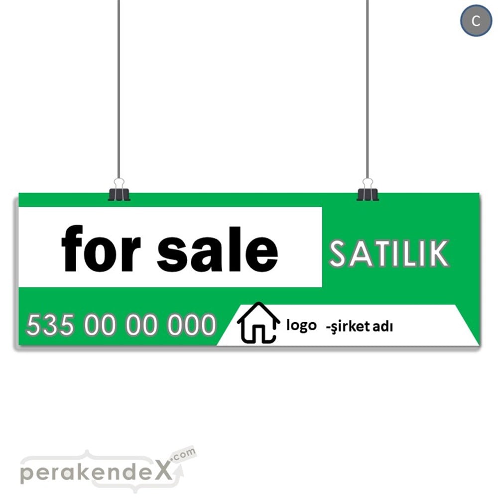 İngilizce Satılık Yazısı 003 SERT PLASTİK POSTER,  AFİŞ (BANNER) -dikdörtgen,tek yön baskısert plastik poster,  afiş