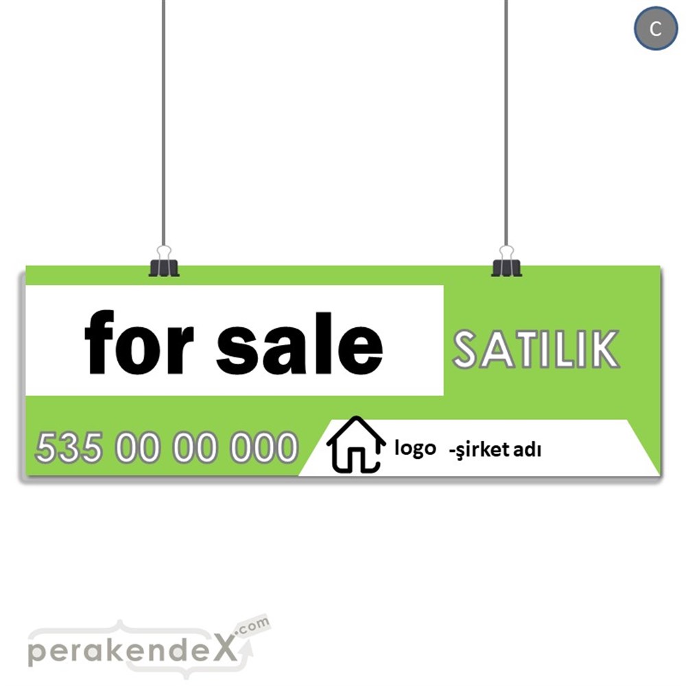 İngilizce Satılık Yazısı 003 SERT PLASTİK POSTER,  AFİŞ (BANNER) -dikdörtgen,tek yön baskısert plastik poster,  afiş