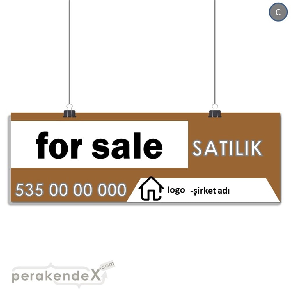 İngilizce Satılık Yazısı 003 SERT PLASTİK POSTER,  AFİŞ (BANNER) -dikdörtgen,tek yön baskısert plastik poster,  afiş