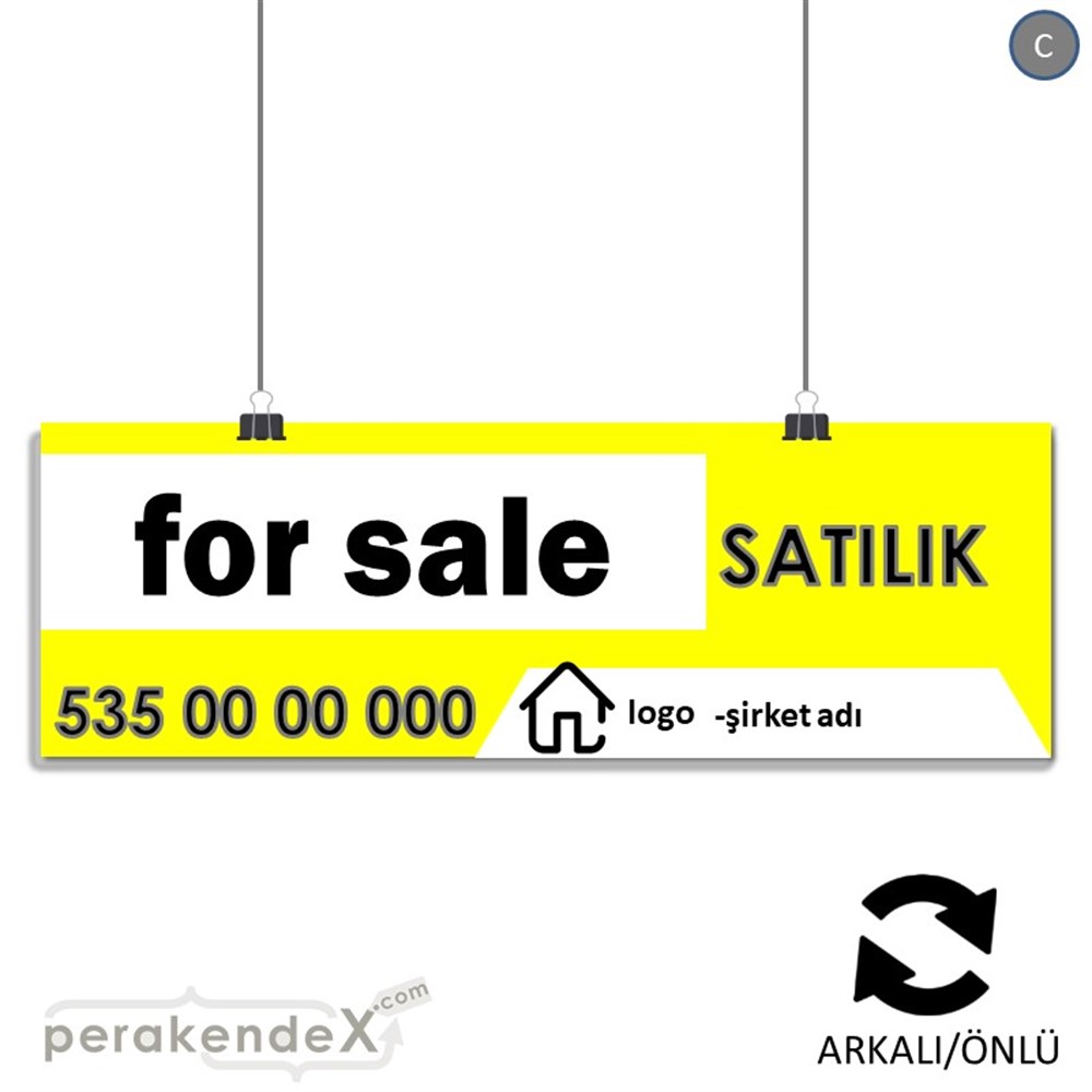 İngilizce Satılık Yazısı 003 SERT PLASTİK POSTER,  AFİŞ (BANNER) -dikdörtgen,çift yön baskısert plastik poster,  afiş