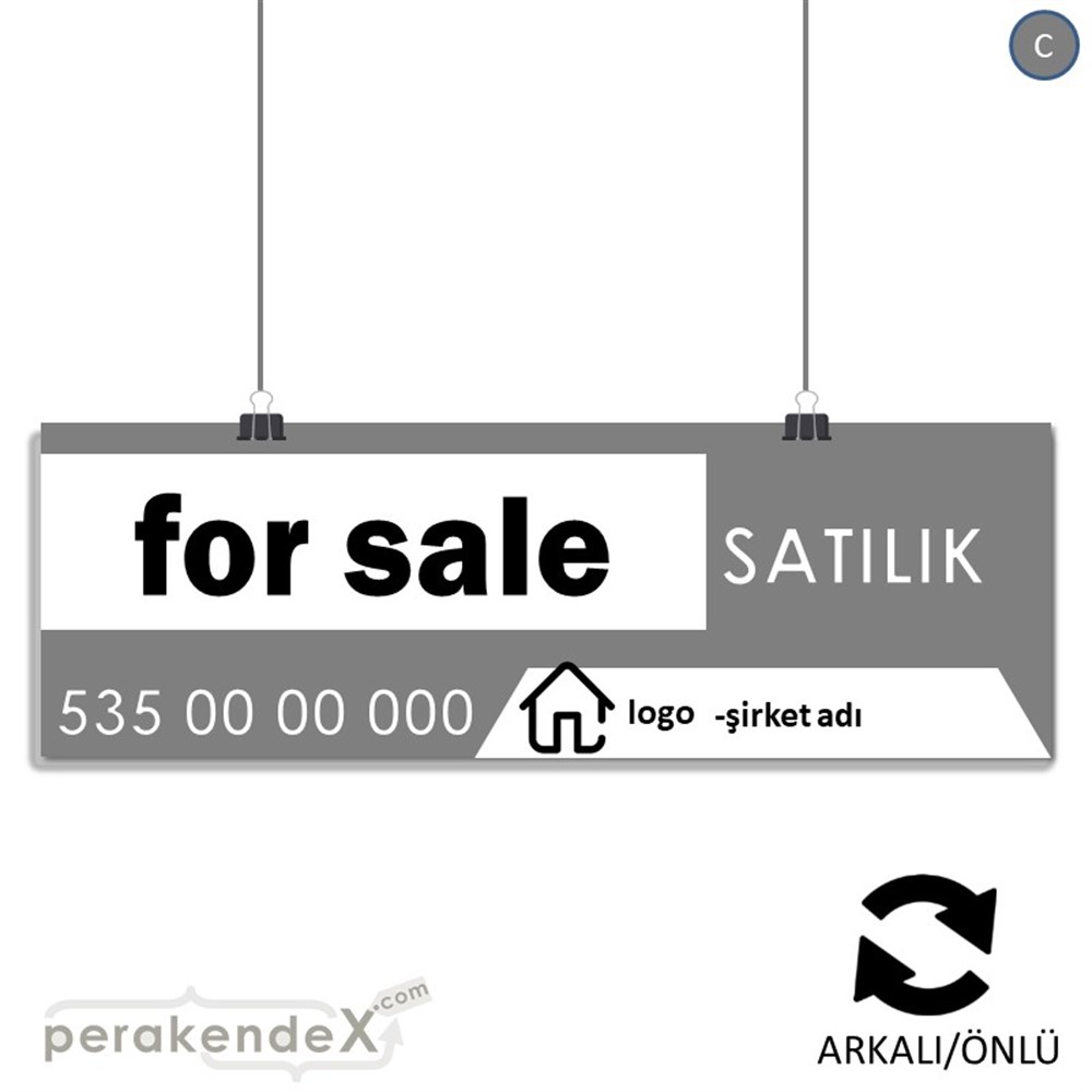 İngilizce Satılık Yazısı 003 SERT PLASTİK POSTER,  AFİŞ (BANNER) -dikdörtgen,çift yön baskısert plastik poster,  afiş