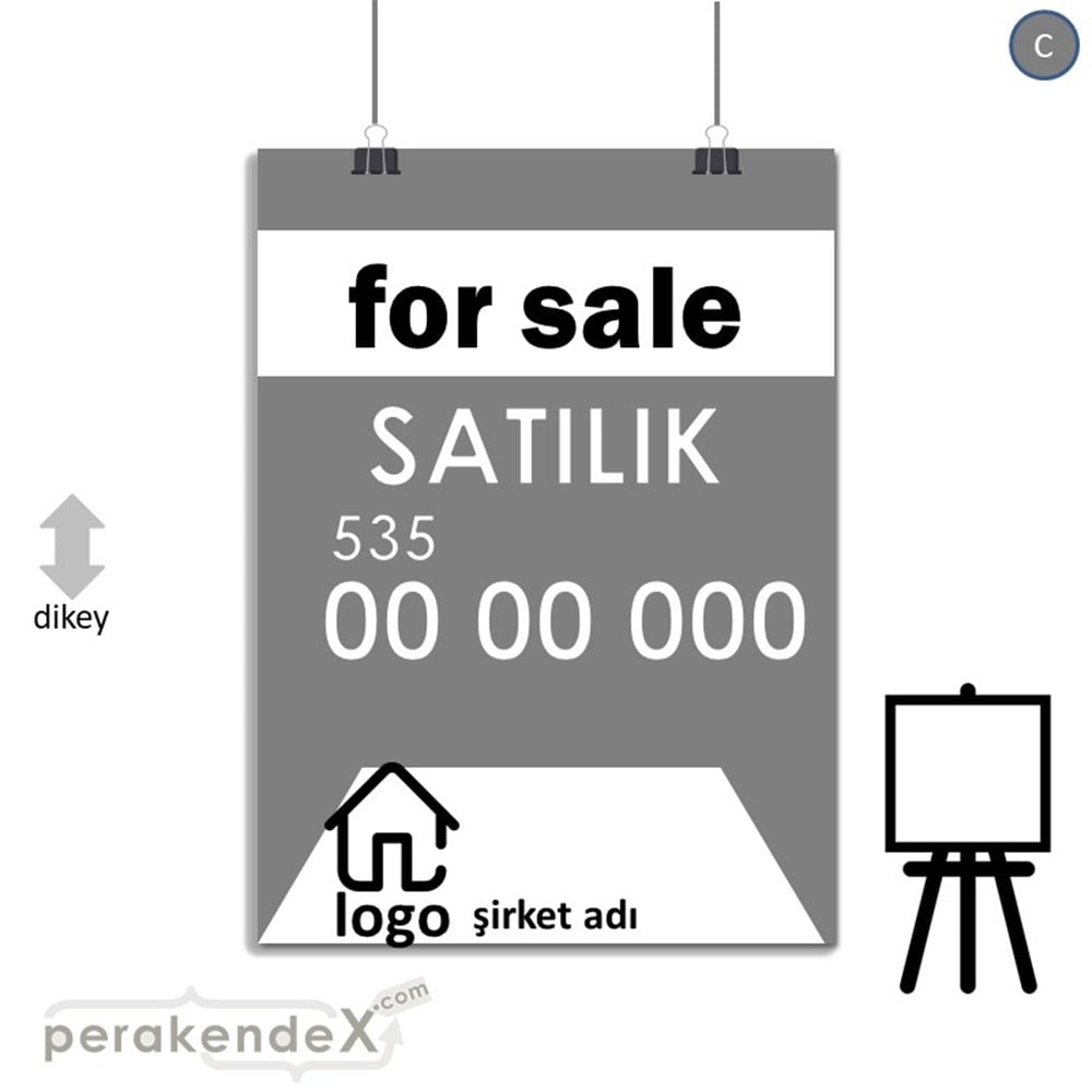 İngilizce Satılık Yazısı 003 SERT PLASTİK POSTER,  AFİŞ -dikdörtgen,tek yön baskısert plastik poster,  afiş