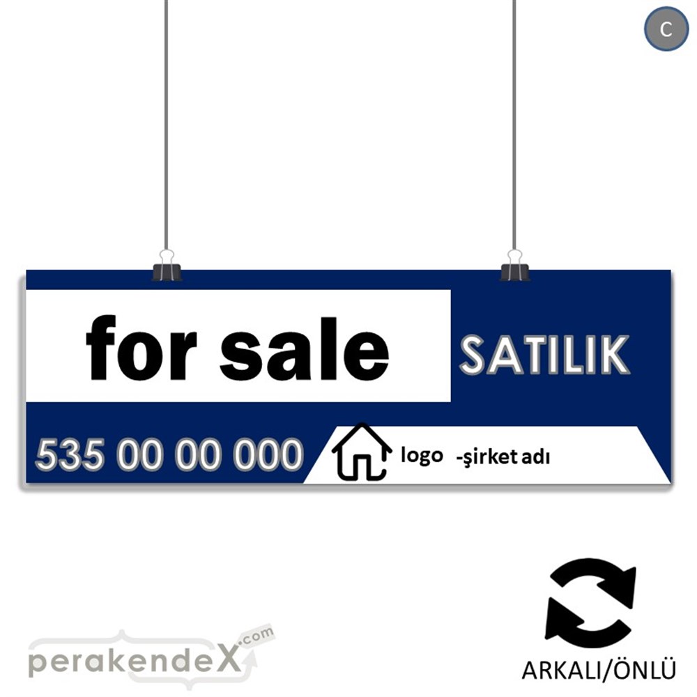 İngilizce Satılık Yazısı 003 SERT PLASTİK POSTER,  AFİŞ (BANNER) -dikdörtgen,çift yön baskısert plastik poster,  afiş