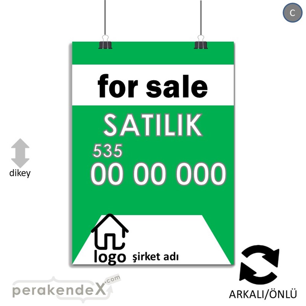 İngilizce Satılık Yazısı 003 SERT PLASTİK POSTER,  AFİŞ -dikdörtgen,çift yön baskısert plastik poster,  afiş