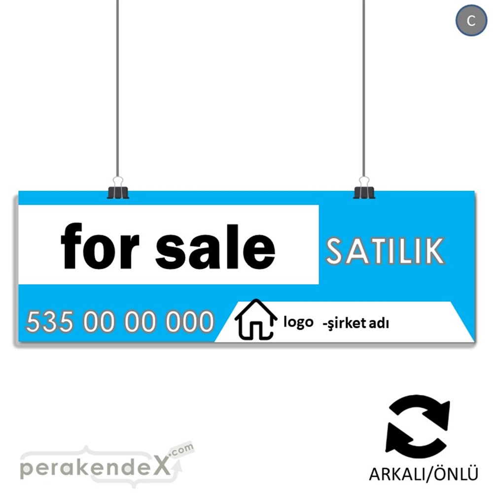 İngilizce Satılık Yazısı 003 SERT PLASTİK POSTER,  AFİŞ (BANNER) -dikdörtgen,çift yön baskısert plastik poster,  afiş