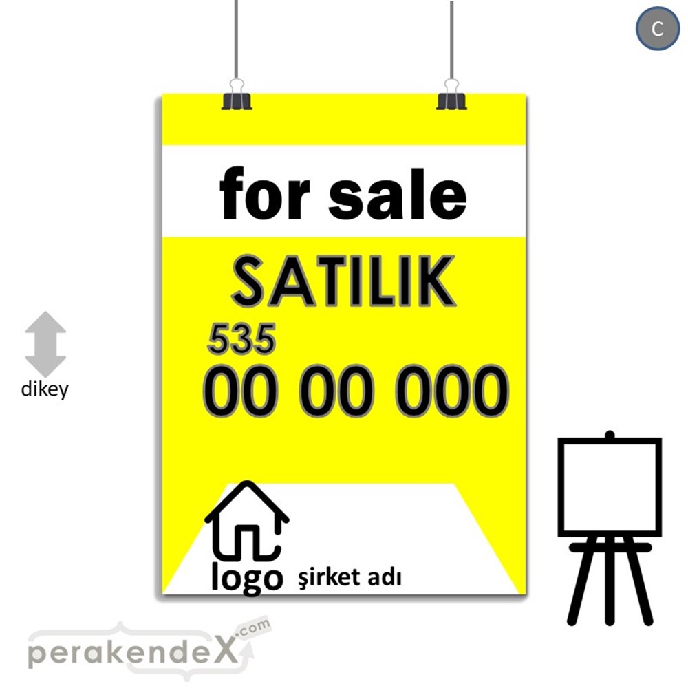İngilizce Satılık Yazısı 003 SERT PLASTİK POSTER,  AFİŞ -dikdörtgen,tek yön baskısert plastik poster,  afiş