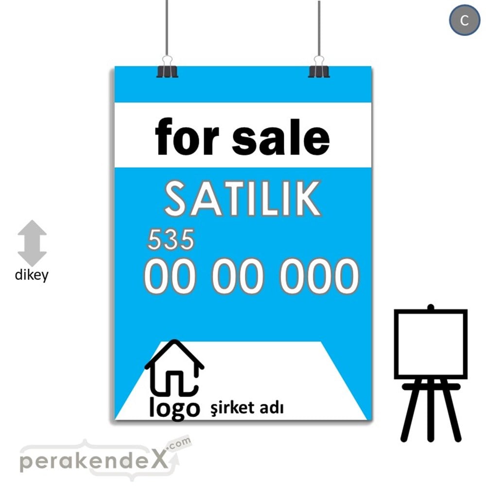 İngilizce Satılık Yazısı 003 SERT PLASTİK POSTER,  AFİŞ -dikdörtgen,tek yön baskısert plastik poster,  afiş