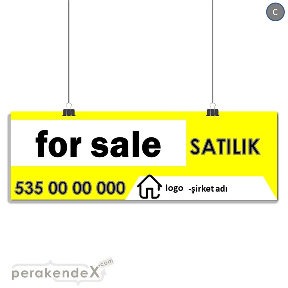 İngilizce Satılık Yazısı 003 SERT PLASTİK POSTER,  AFİŞ (BANNER) -dikdörtgen,tek yön baskısert plastik poster,  afiş