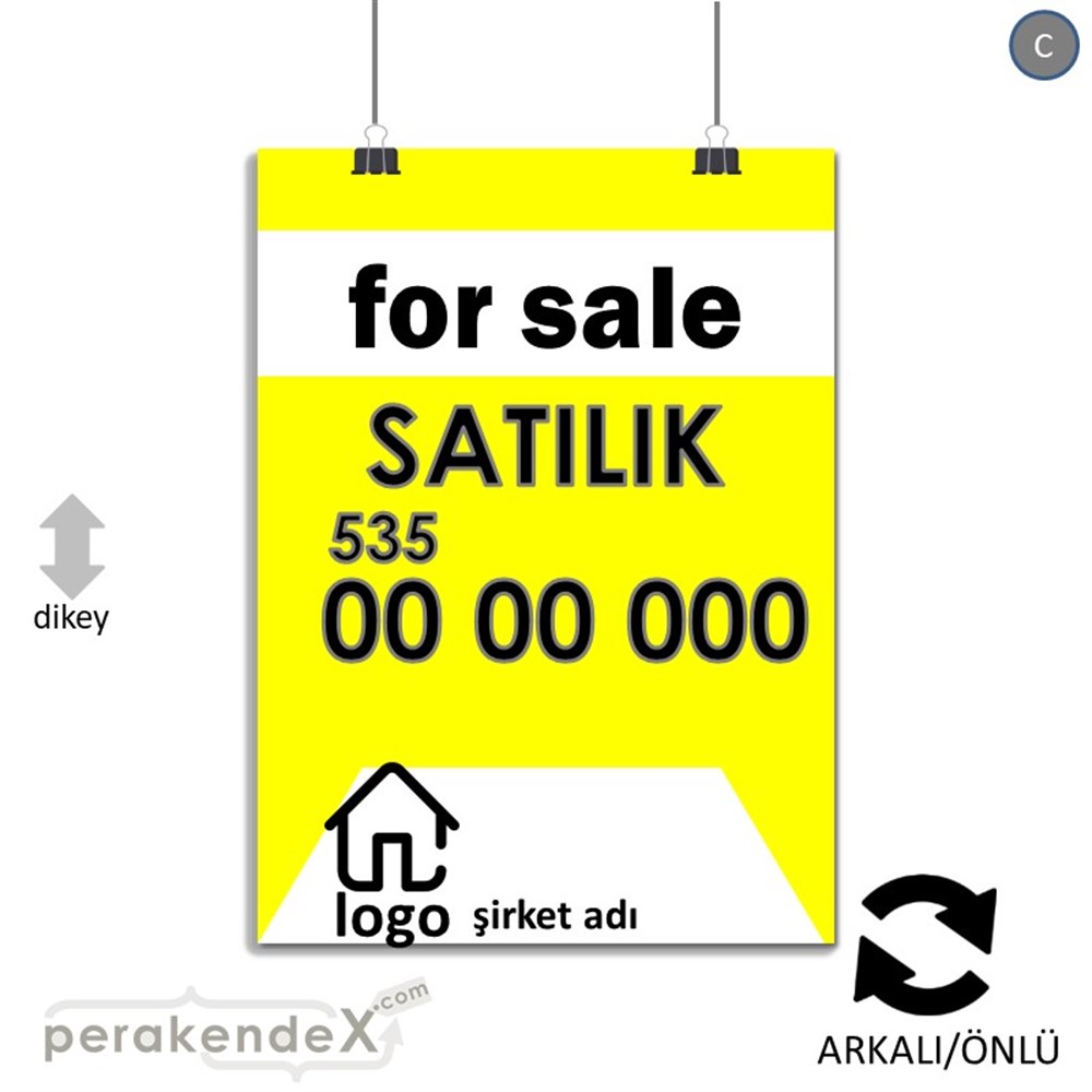 İngilizce Satılık Yazısı 003 SERT PLASTİK POSTER,  AFİŞ -dikdörtgen,çift yön baskısert plastik poster,  afiş