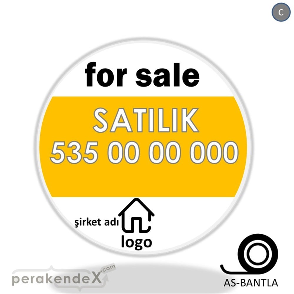 İngilizce Satılık Yazısı 003 SERT PLASTİK POSTER,  AFİŞ -oval,tek yön baskısert plastik poster,  afiş
