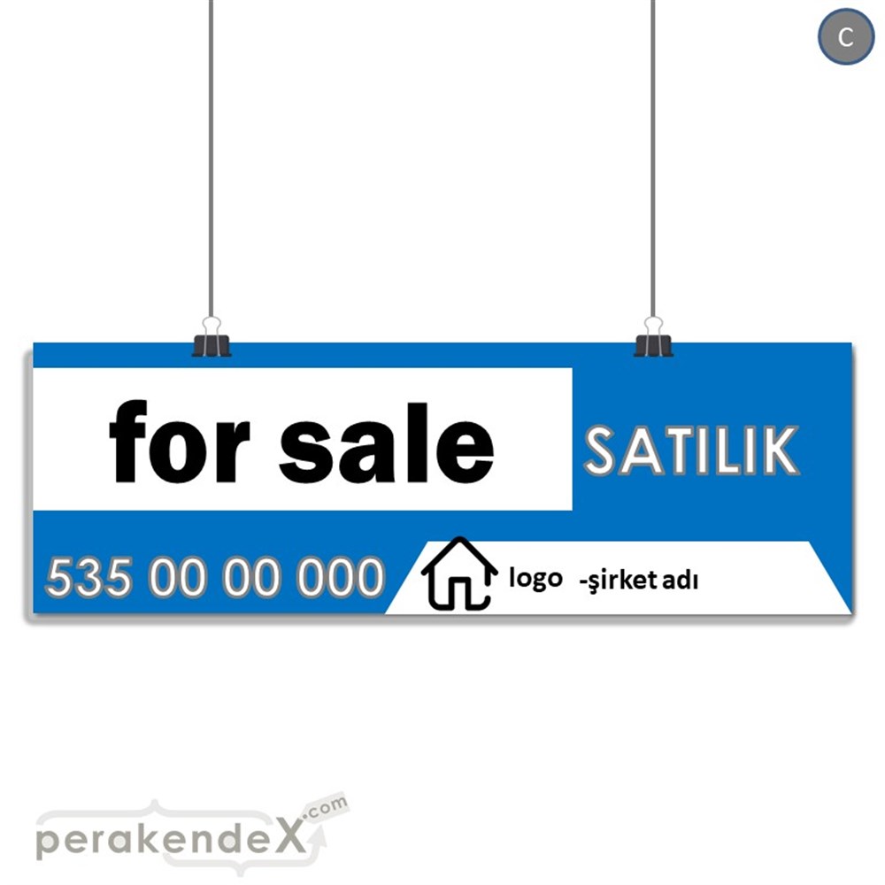 İngilizce Satılık Yazısı 003 SERT PLASTİK POSTER,  AFİŞ (BANNER) -dikdörtgen,tek yön baskısert plastik poster,  afiş