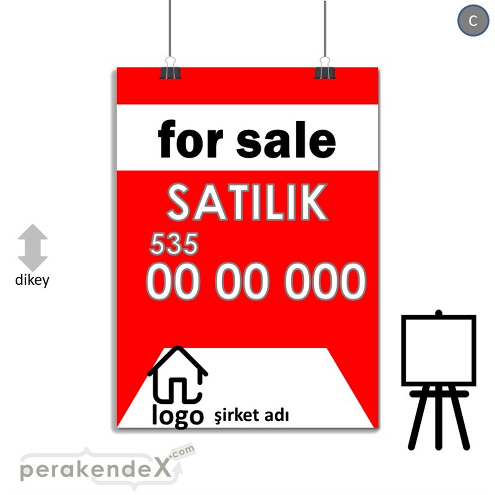 İngilizce Satılık Yazısı 003 SERT PLASTİK POSTER,  AFİŞ -dikdörtgen,tek yön baskısert plastik poster,  afiş