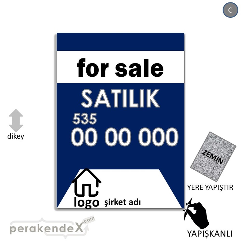 İngilizce Satılık Yazısı 003 YER - ZEMİN FOLYO,  VİNİL -dikdörtgen,tek yön baskıyer - zemin folyo,  vinil