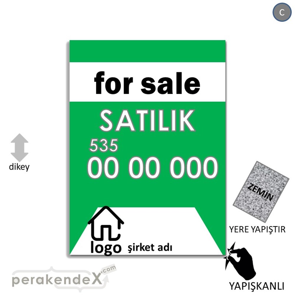 İngilizce Satılık Yazısı 003 YER - ZEMİN FOLYO,  VİNİL -dikdörtgen,tek yön baskıyer - zemin folyo,  vinil