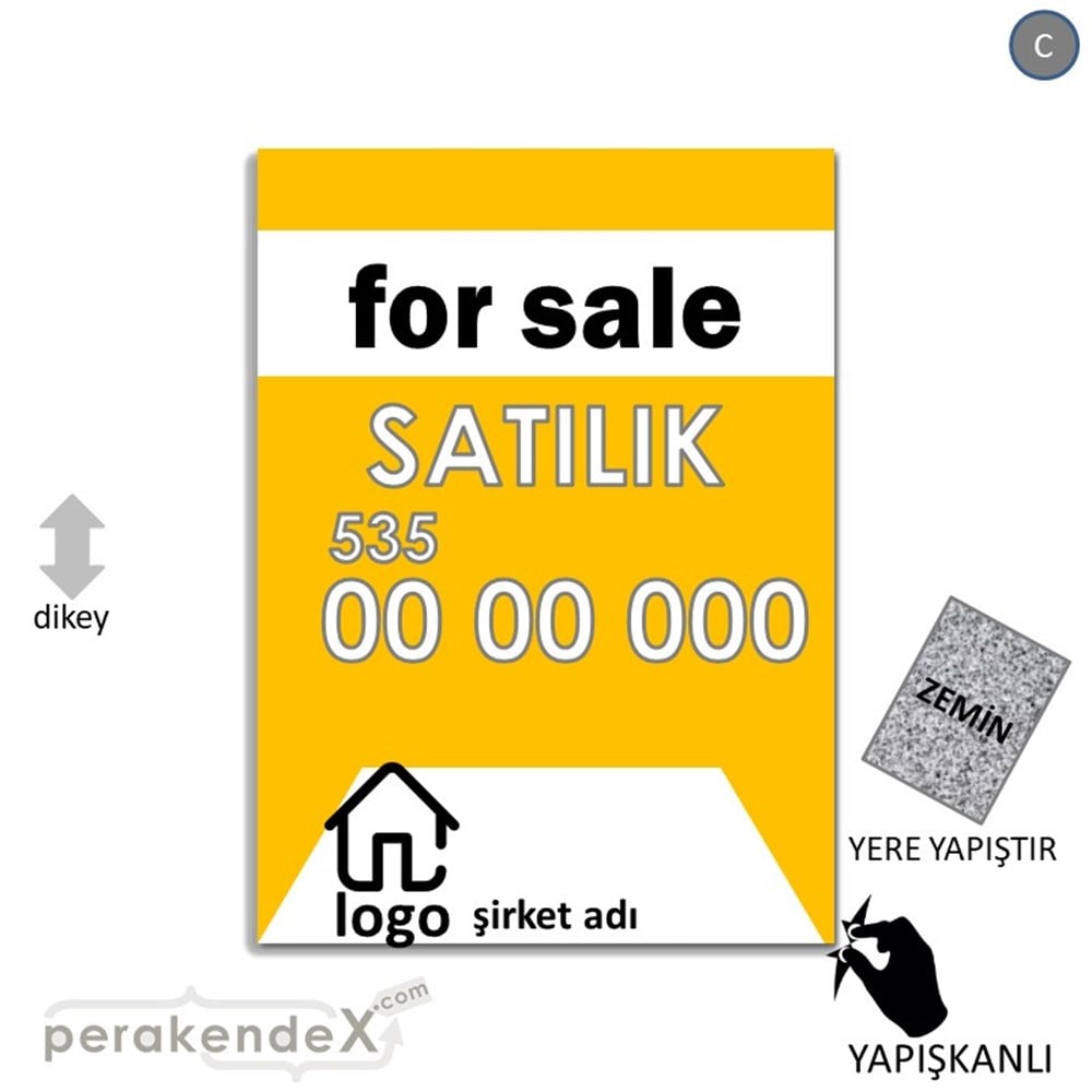 İngilizce Satılık Yazısı 003 YER - ZEMİN FOLYO,  VİNİL -dikdörtgen,tek yön baskıyer - zemin folyo,  vinil