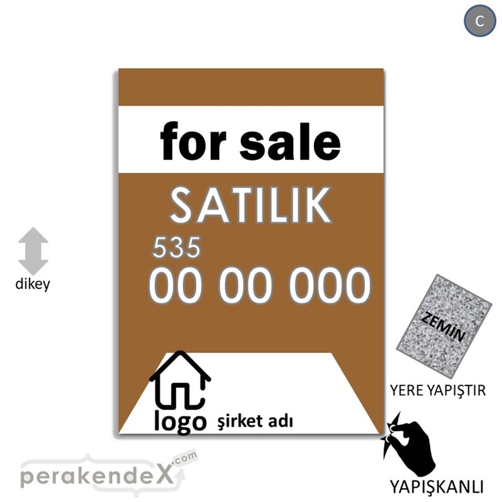 İngilizce Satılık Yazısı 003 YER - ZEMİN FOLYO,  VİNİL -dikdörtgen,tek yön baskıyer - zemin folyo,  vinil
