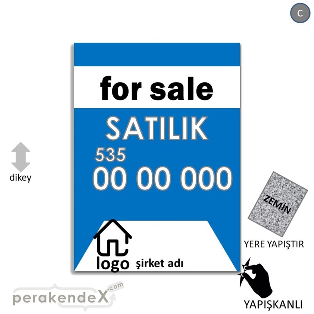 İngilizce Satılık Yazısı 003 YER - ZEMİN FOLYO,  VİNİL -dikdörtgen,tek yön baskıyer - zemin folyo,  vinil