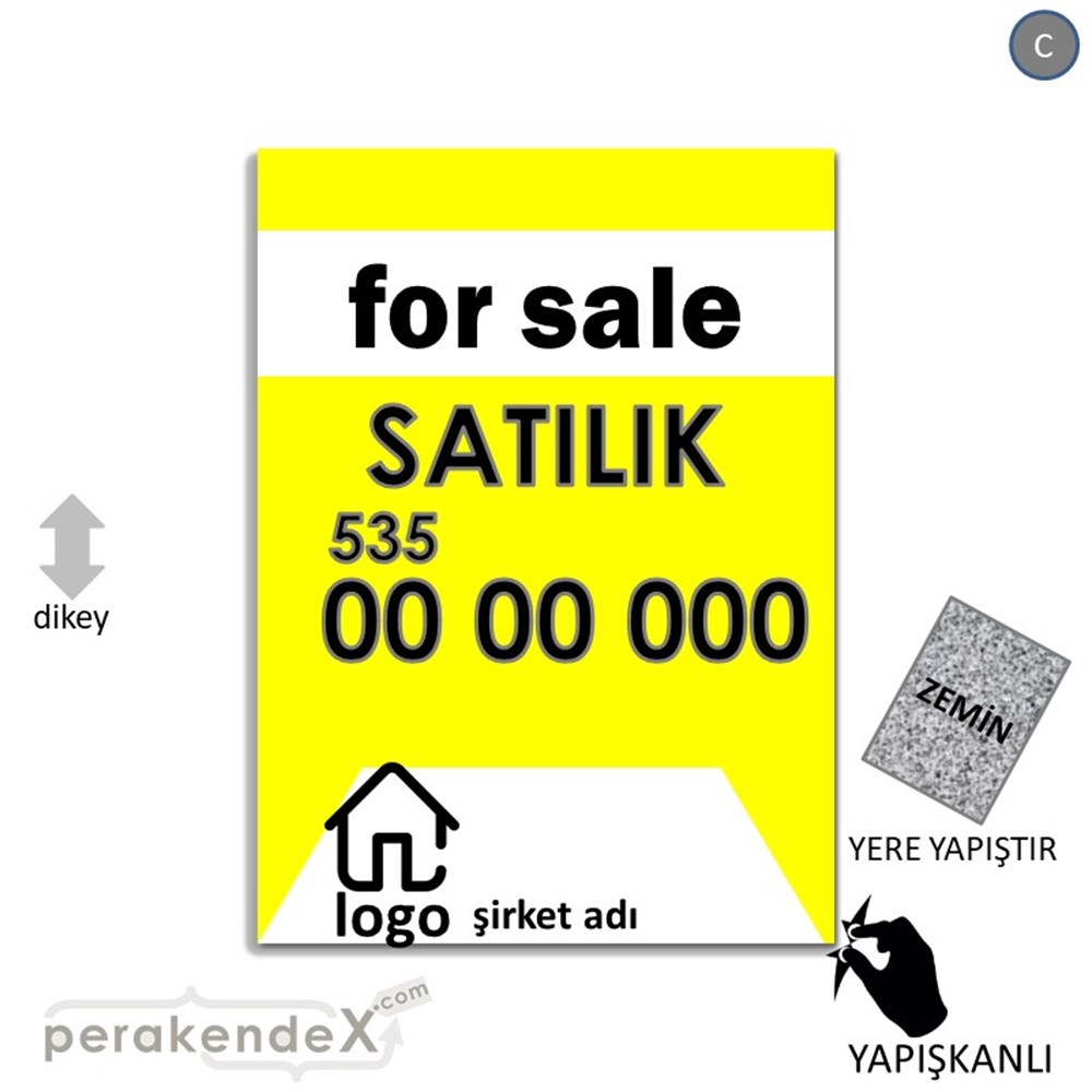 İngilizce Satılık Yazısı 003 YER - ZEMİN FOLYO,  VİNİL -dikdörtgen,tek yön baskıyer - zemin folyo,  vinil