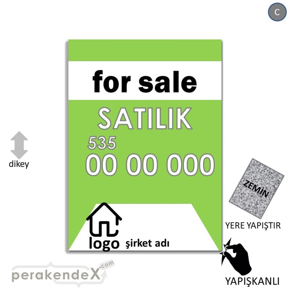 İngilizce Satılık Yazısı 003 YER - ZEMİN FOLYO,  VİNİL -dikdörtgen,tek yön baskıyer - zemin folyo,  vinil
