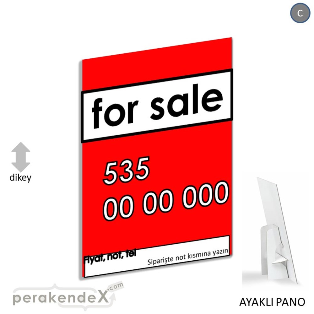 İngilizce Satılık Yazısı 005 KARTON AYAKLI POSTER,  PANO -dikdörtgen,tek yön baskıkarton ayaklı poster,  pano