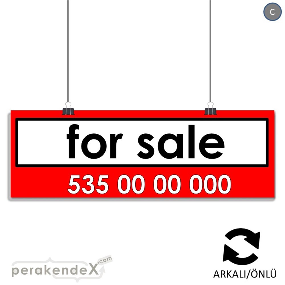 İngilizce Satılık Yazısı 005 SERT PLASTİK POSTER,  AFİŞ (BANNER) -dikdörtgen,çift yön baskısert plastik poster,  afiş