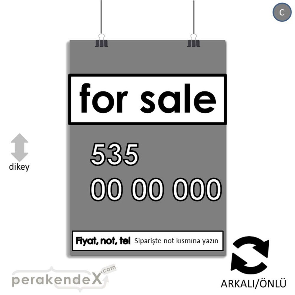 İngilizce Satılık Yazısı 005 SERT PLASTİK POSTER,  AFİŞ -dikdörtgen,çift yön baskısert plastik poster,  afiş