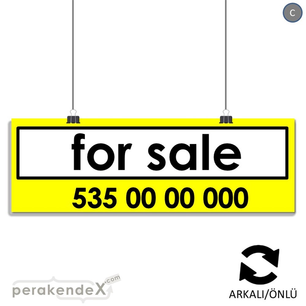İngilizce Satılık Yazısı 005 SERT PLASTİK POSTER,  AFİŞ (BANNER) -dikdörtgen,çift yön baskısert plastik poster,  afiş