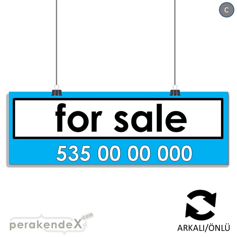İngilizce Satılık Yazısı 005 SERT PLASTİK POSTER,  AFİŞ (BANNER) -dikdörtgen,çift yön baskısert plastik poster,  afiş