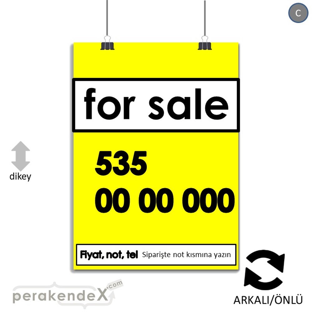 İngilizce Satılık Yazısı 005 SERT PLASTİK POSTER,  AFİŞ -dikdörtgen,çift yön baskısert plastik poster,  afiş