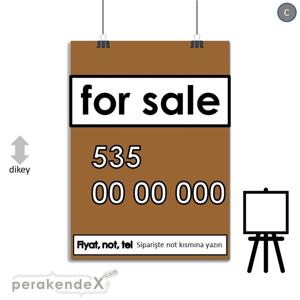İngilizce Satılık Yazısı 005 SERT PLASTİK POSTER,  AFİŞ -dikdörtgen,tek yön baskısert plastik poster,  afiş