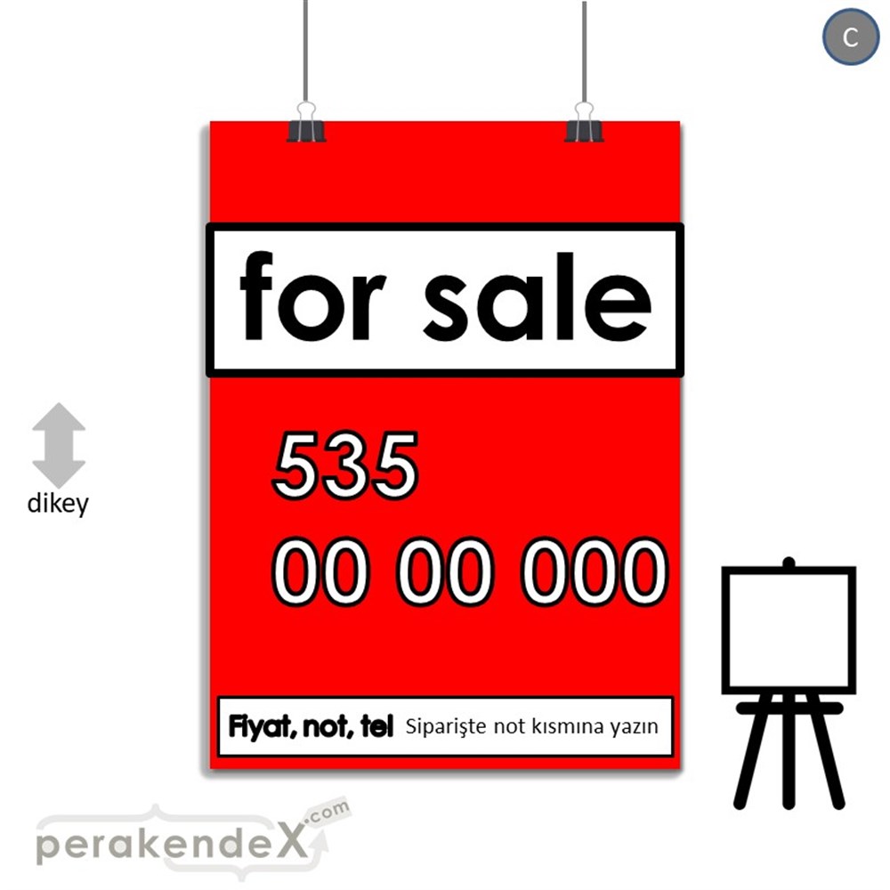 İngilizce Satılık Yazısı 005 SERT PLASTİK POSTER,  AFİŞ -dikdörtgen,tek yön baskısert plastik poster,  afiş