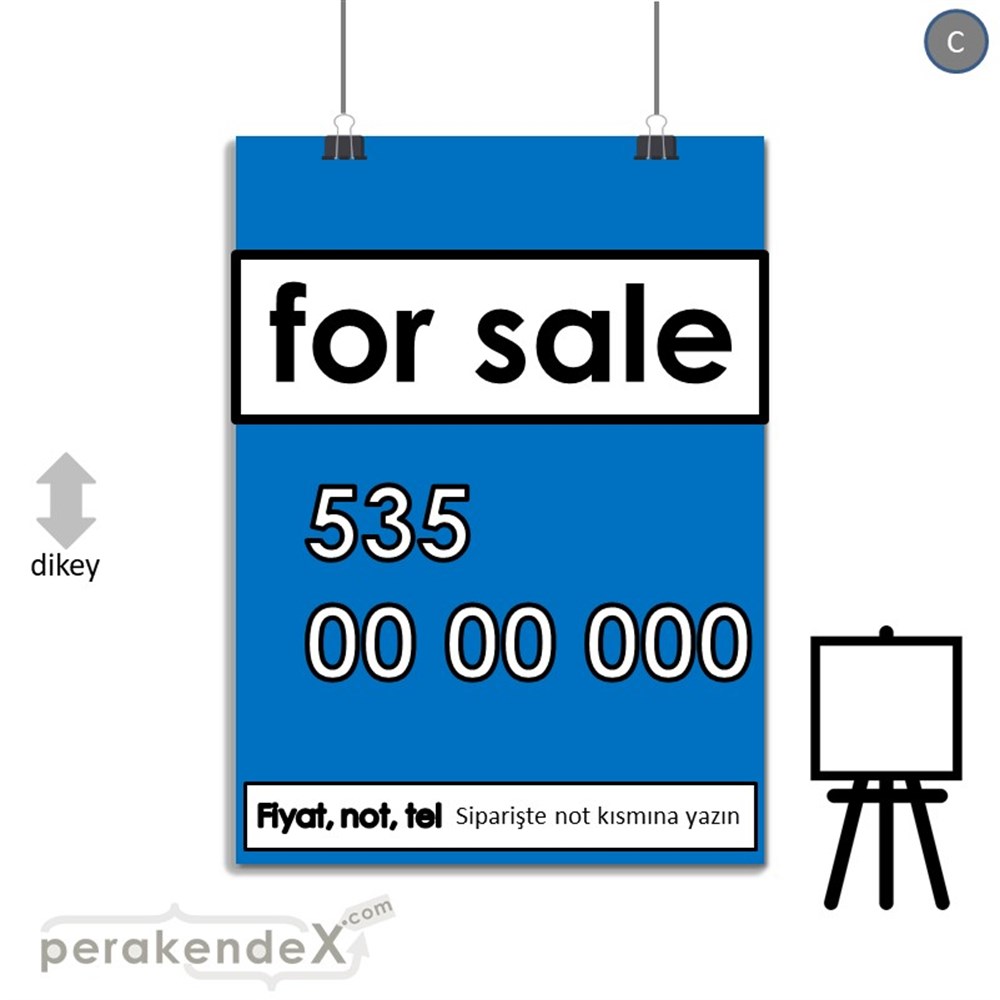 İngilizce Satılık Yazısı 005 SERT PLASTİK POSTER,  AFİŞ -dikdörtgen,tek yön baskısert plastik poster,  afiş