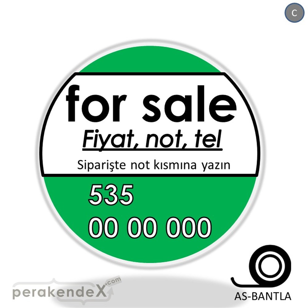 İngilizce Satılık Yazısı 005 SERT PLASTİK POSTER,  AFİŞ -oval,tek yön baskısert plastik poster,  afiş