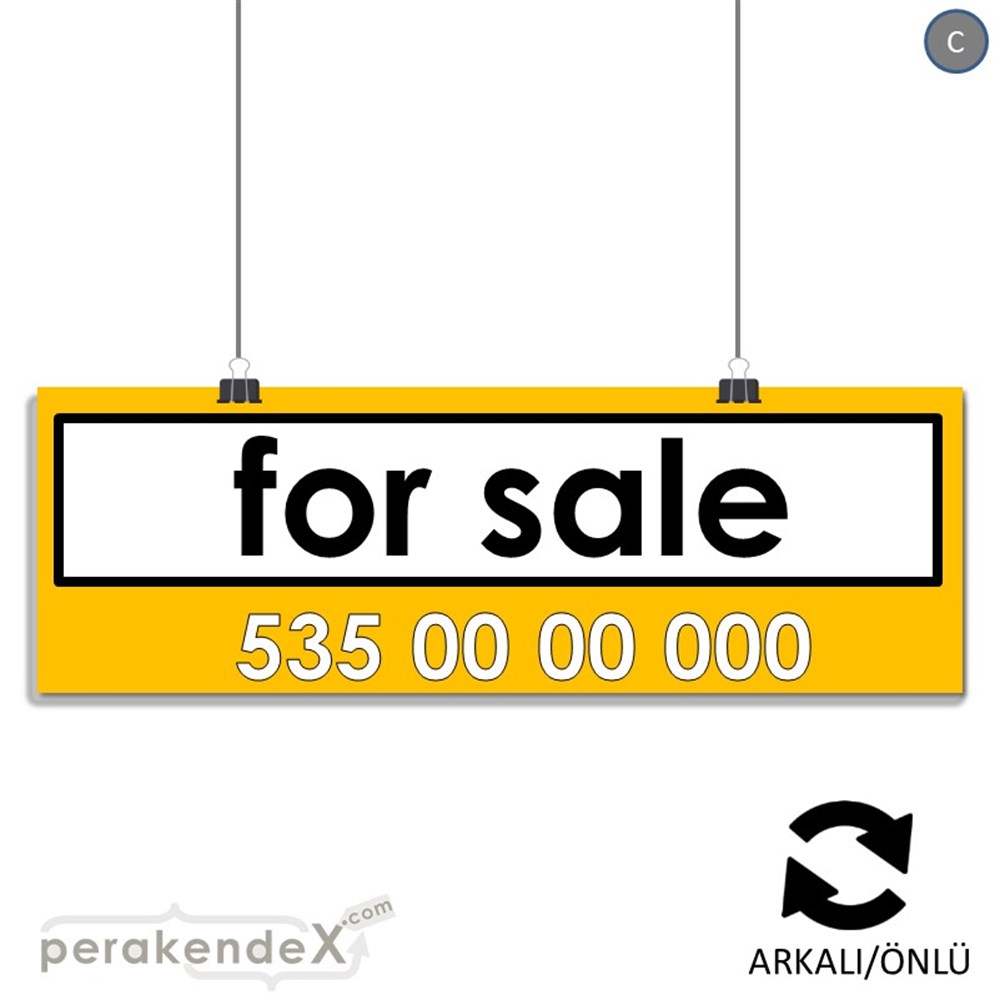 İngilizce Satılık Yazısı 005 SERT PLASTİK POSTER,  AFİŞ (BANNER) -dikdörtgen,çift yön baskısert plastik poster,  afiş
