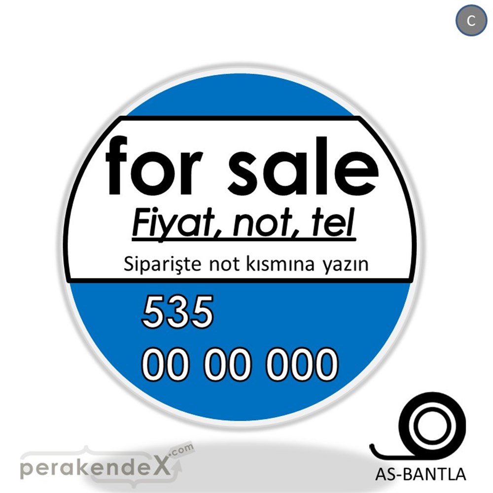 İngilizce Satılık Yazısı 005 SERT PLASTİK POSTER,  AFİŞ -oval,tek yön baskısert plastik poster,  afiş