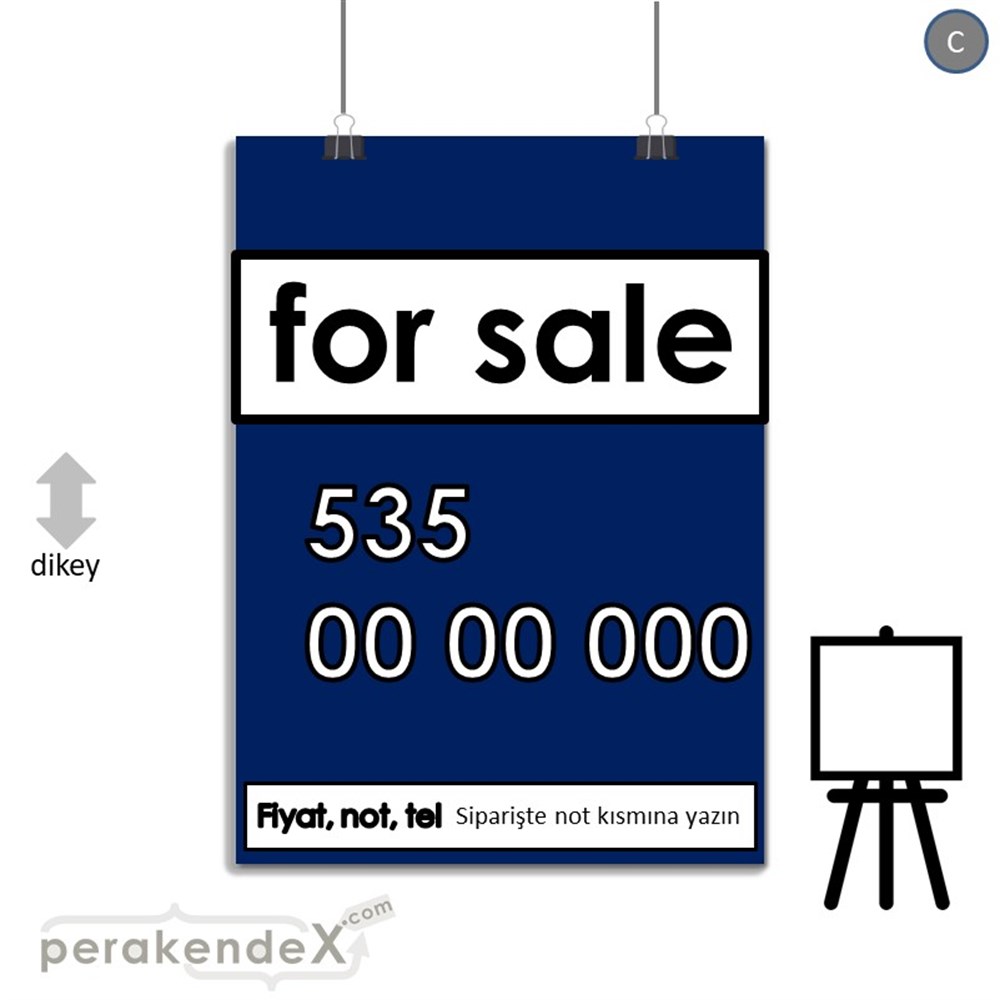 İngilizce Satılık Yazısı 005 SERT PLASTİK POSTER,  AFİŞ -dikdörtgen,tek yön baskısert plastik poster,  afiş