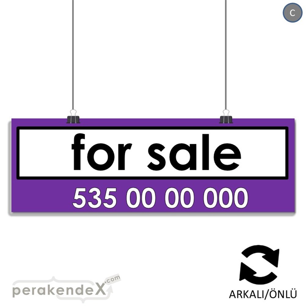 İngilizce Satılık Yazısı 005 SERT PLASTİK POSTER,  AFİŞ (BANNER) -dikdörtgen,çift yön baskısert plastik poster,  afiş