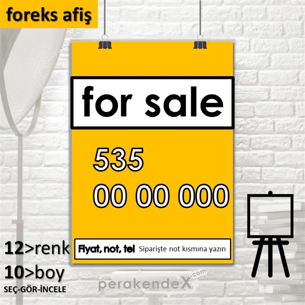 İngilizce Satılık Yazısı 005 SERT PLASTİK POSTER,  AFİŞ -dikdörtgen,tek yön baskısert plastik poster,  afiş