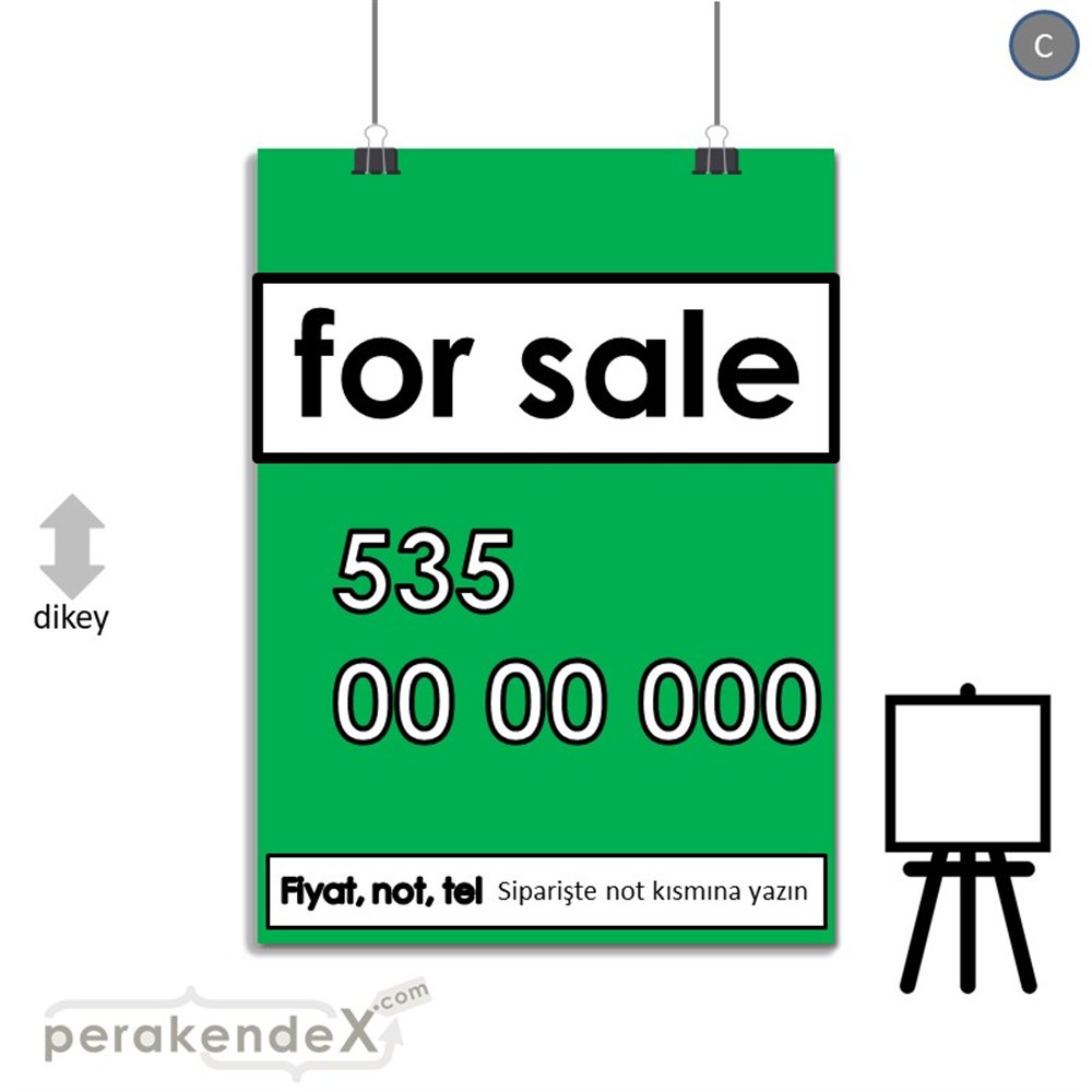 İngilizce Satılık Yazısı 005 SERT PLASTİK POSTER,  AFİŞ -dikdörtgen,tek yön baskısert plastik poster,  afiş